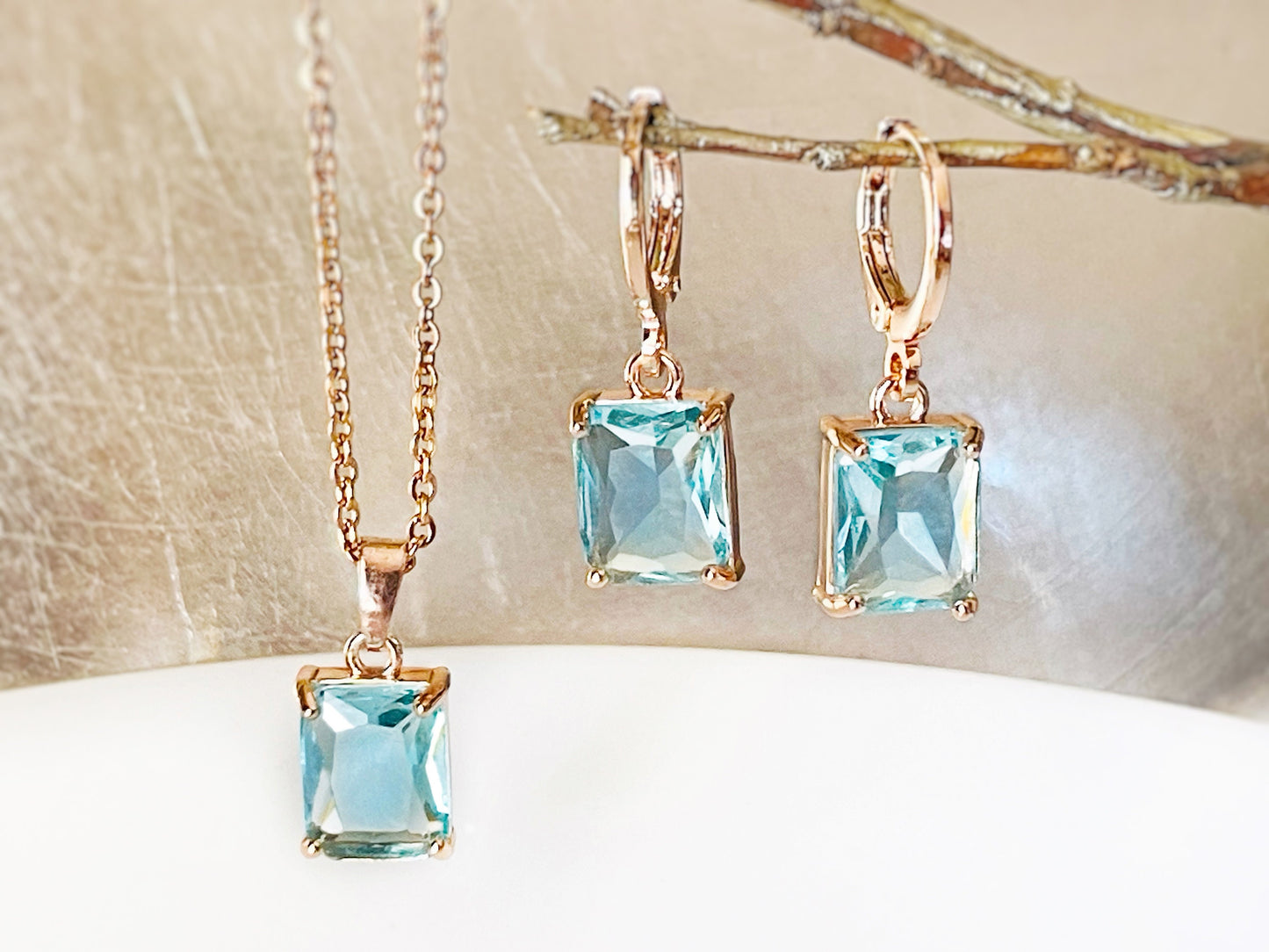 Aquamarine 2pc jewelry set light blue gemstone