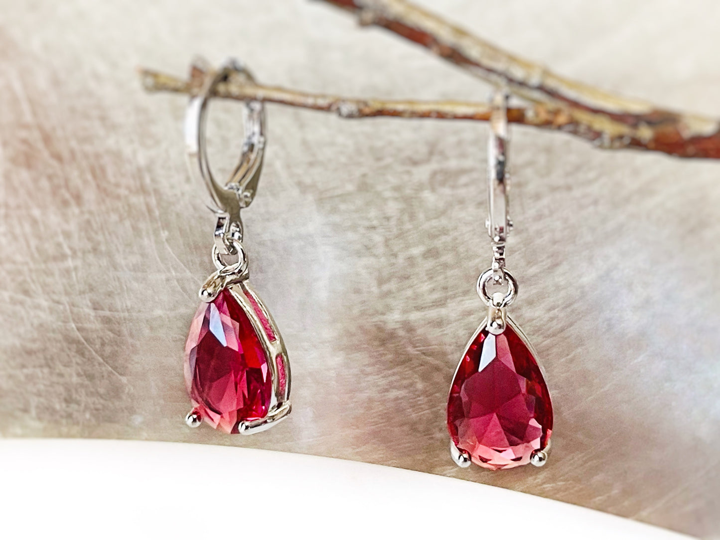 Pink tourmaline teardrop 2pc jewelry set, pink gemstone dangle earrings, October birthstones, gift for her, gift for mom