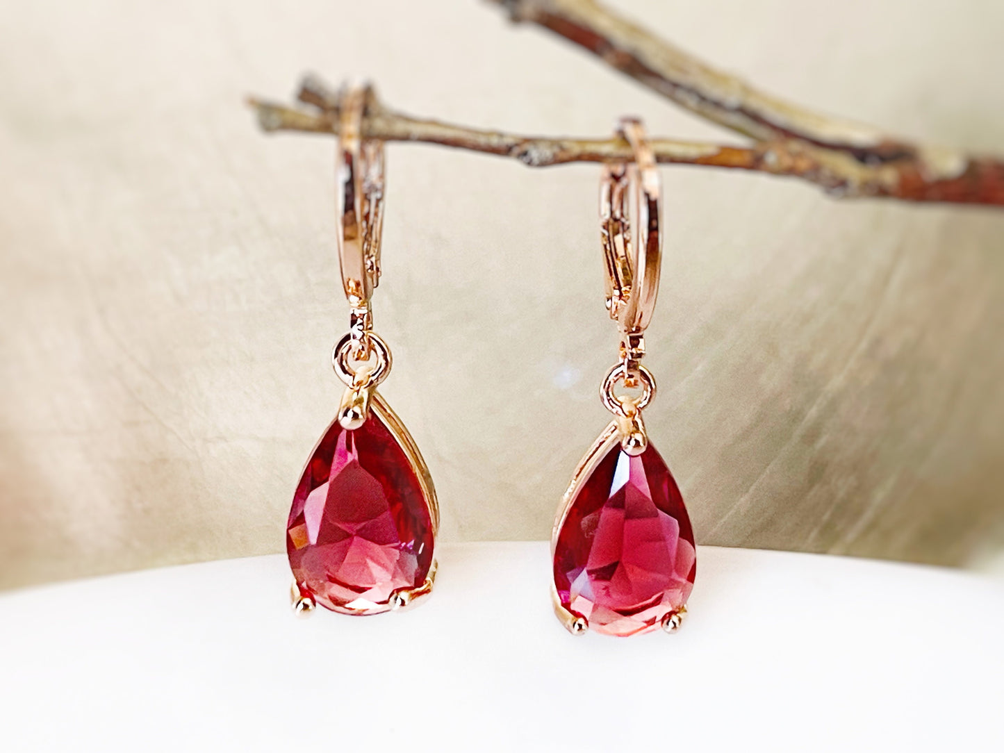 Pink tourmaline teardrop 2pc jewelry set, pink gemstone dangle earrings, October birthstones, gift for her, gift for mom